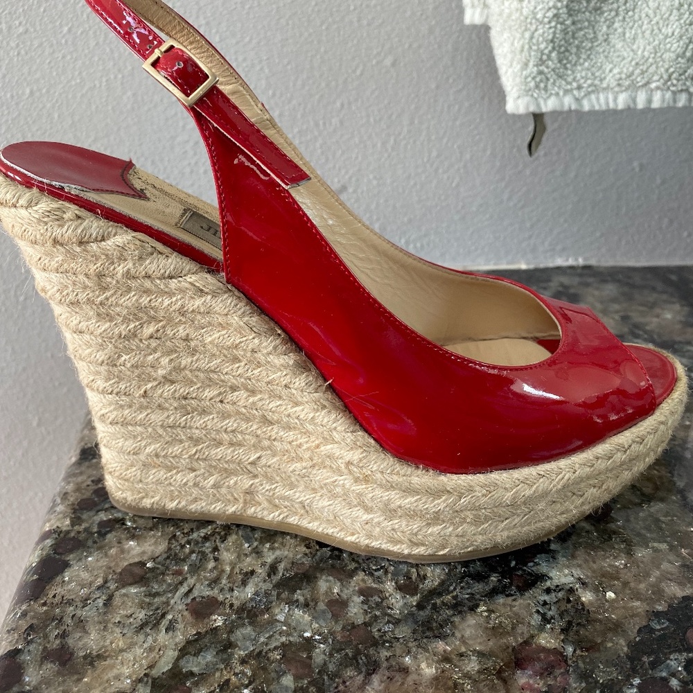 Jimmy Choo red patent leather peep toe espadrille - Picture 3 of 5